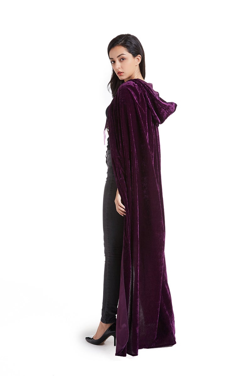 Crizcape Unisex Halloween Costume Cape Hooded Velvet Cloak for Men and Womens Purple - Image 3